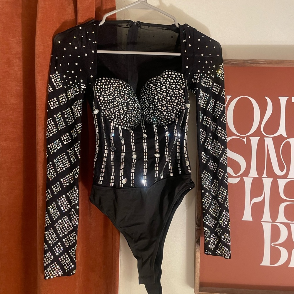 Never Worn Black and White Beaded Bodysuit